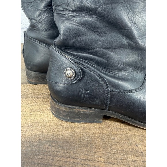 Frye Women's Black Leather Button Back Zip Riding Boots Extended Calf Size 7B - Picture 2 of 16